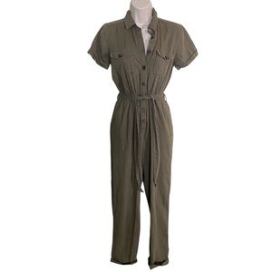 SO Olive Green utility Jumpsuit with Elastic Waist and Short Sleeves Size S